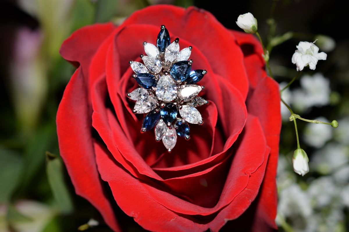 14 Karat White Gold Sapphire And Diamond Cluster Ring