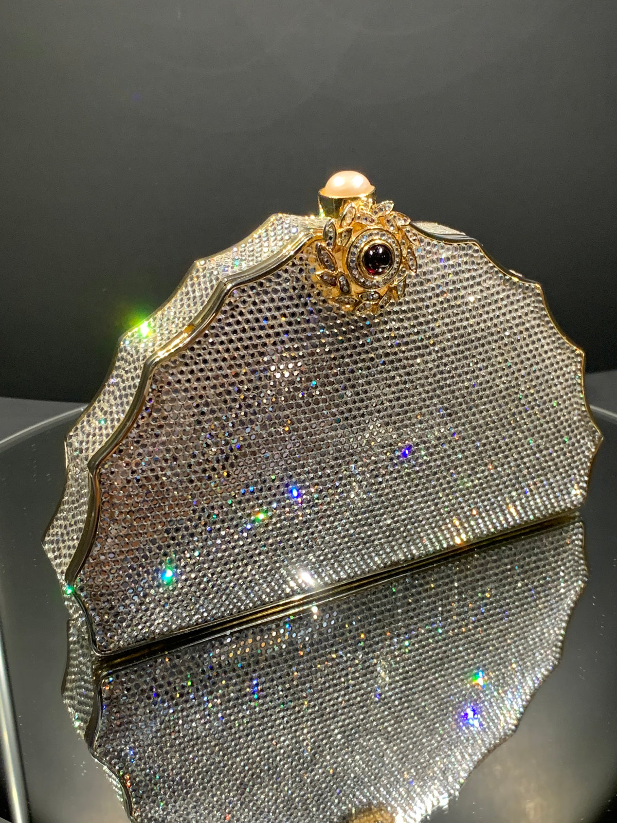 Silver Fan-Shaped Crystal Handbag by Judith Leiber