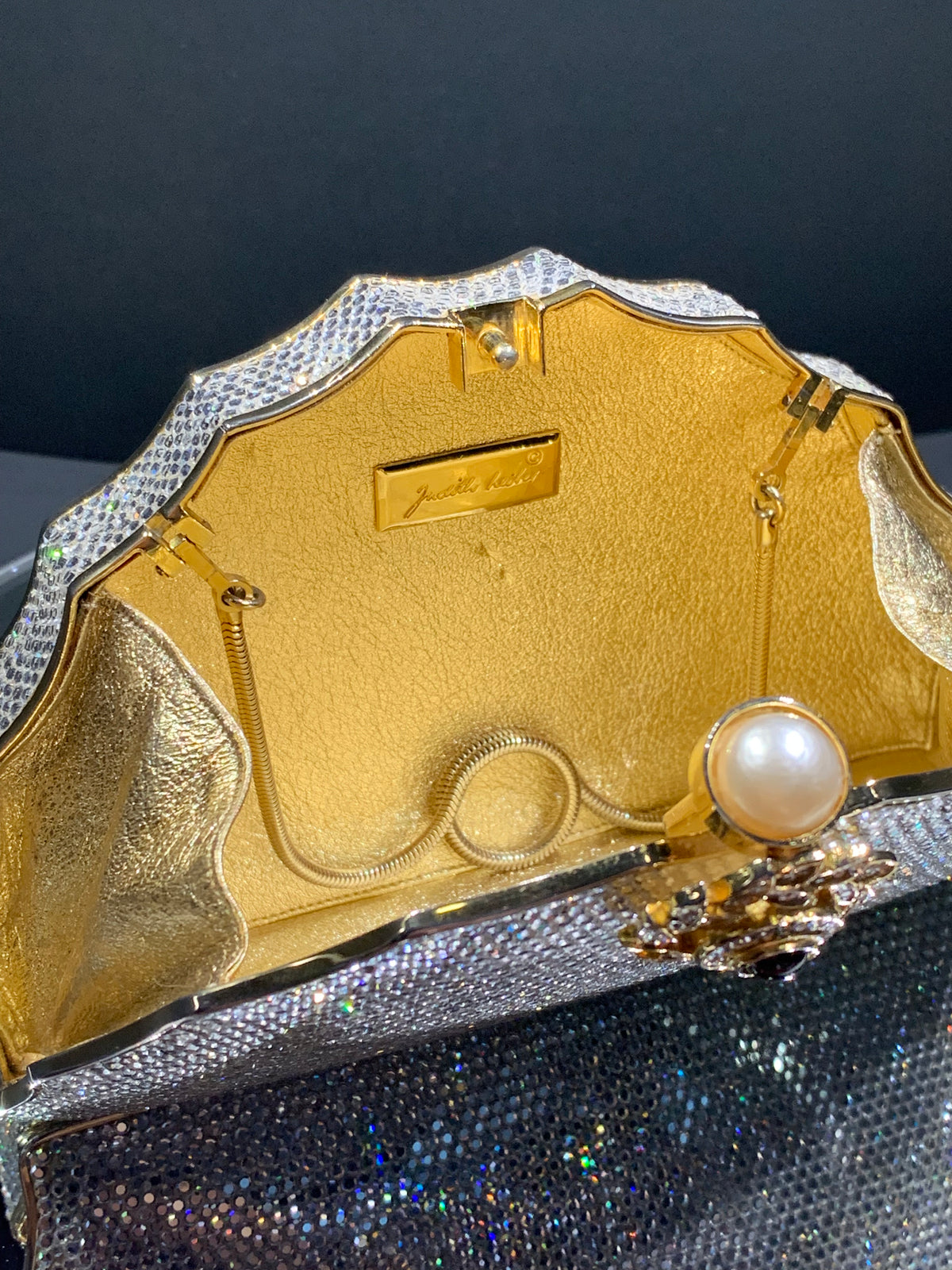 Silver Fan-Shaped Crystal Handbag by Judith Leiber