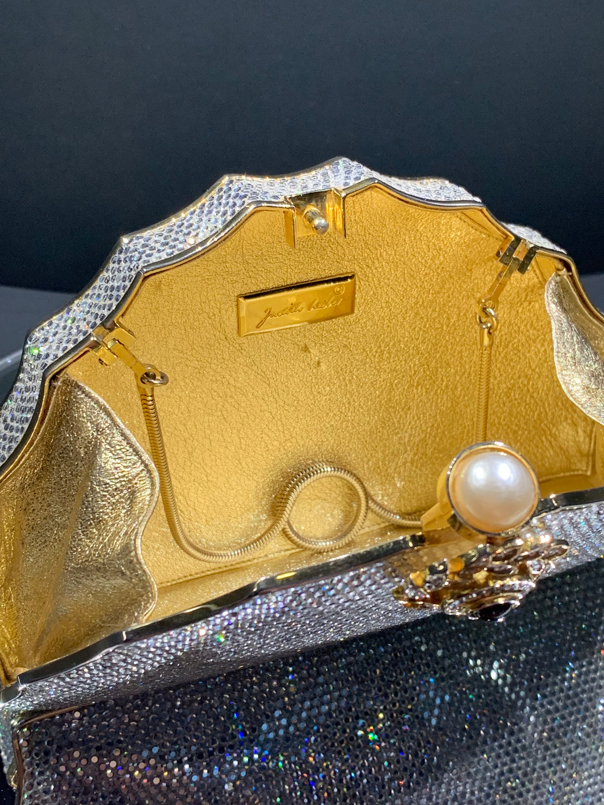Silver Fan-Shaped Crystal Handbag by Judith Leiber