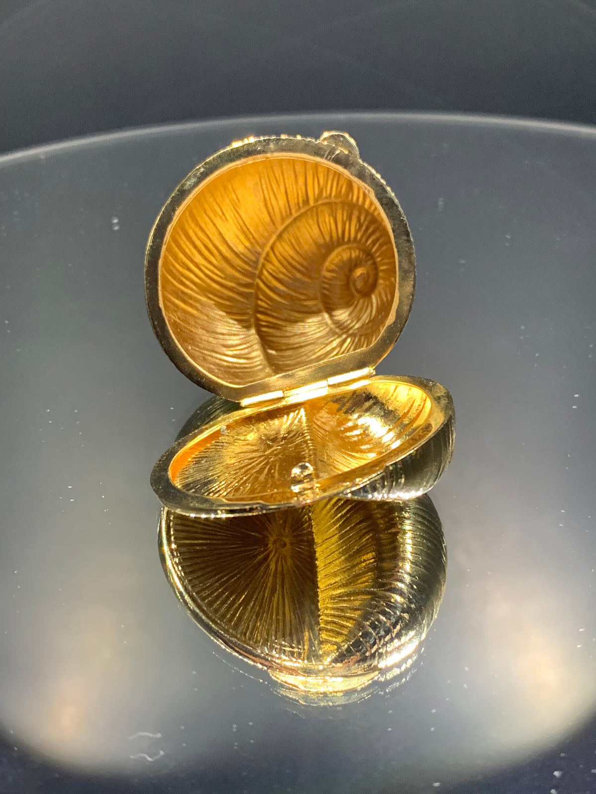 Estate Gold-tone Snail Shell Pillbox by Judith Leiber