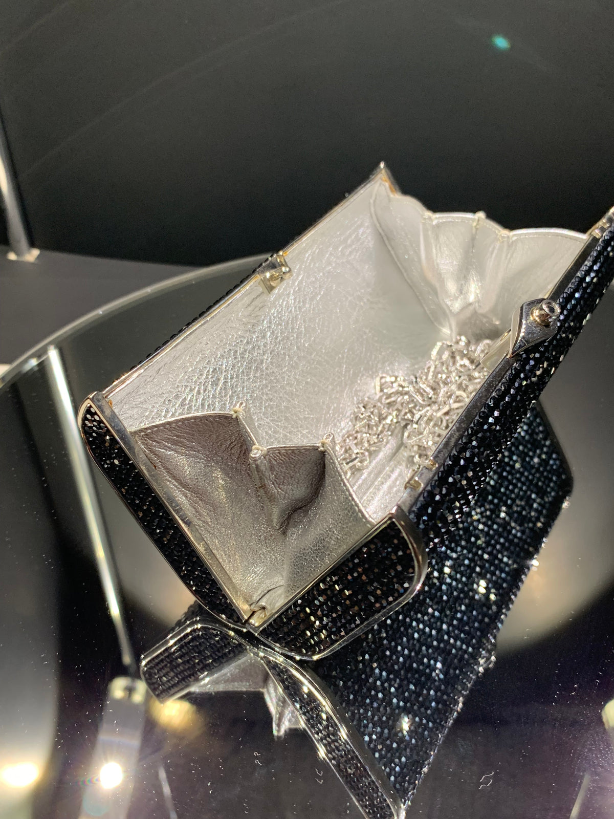 Silver Crystal Minaudiere Handbag by Judith Leiber