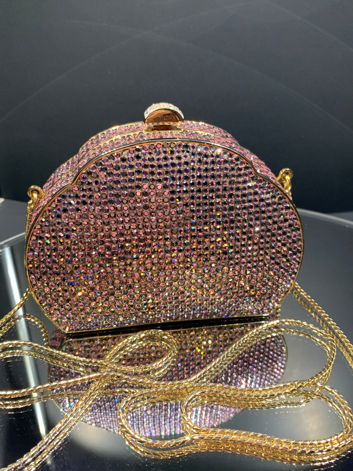 Pink and Silver Crystal Minaudiere Handbag by Judith Leiber