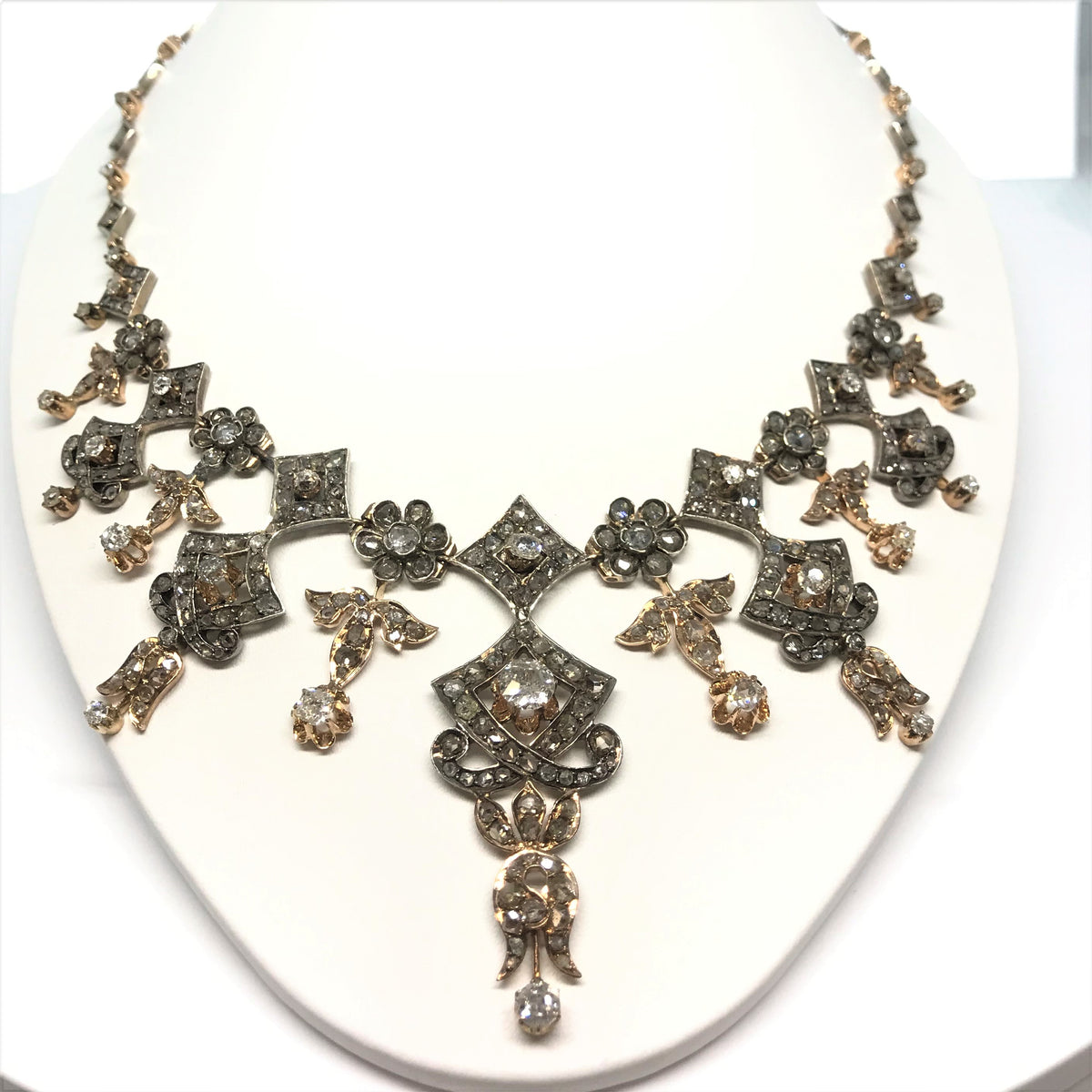 Ladies Antique 10k Gold and Silver Diamond Necklace