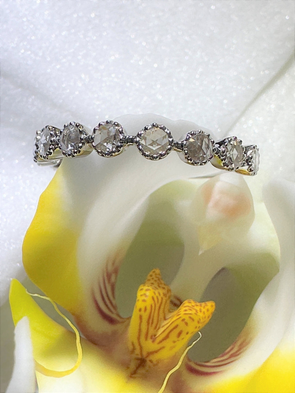 14K White Gold Rose Cut Diamond Band Ring by Vivaan
