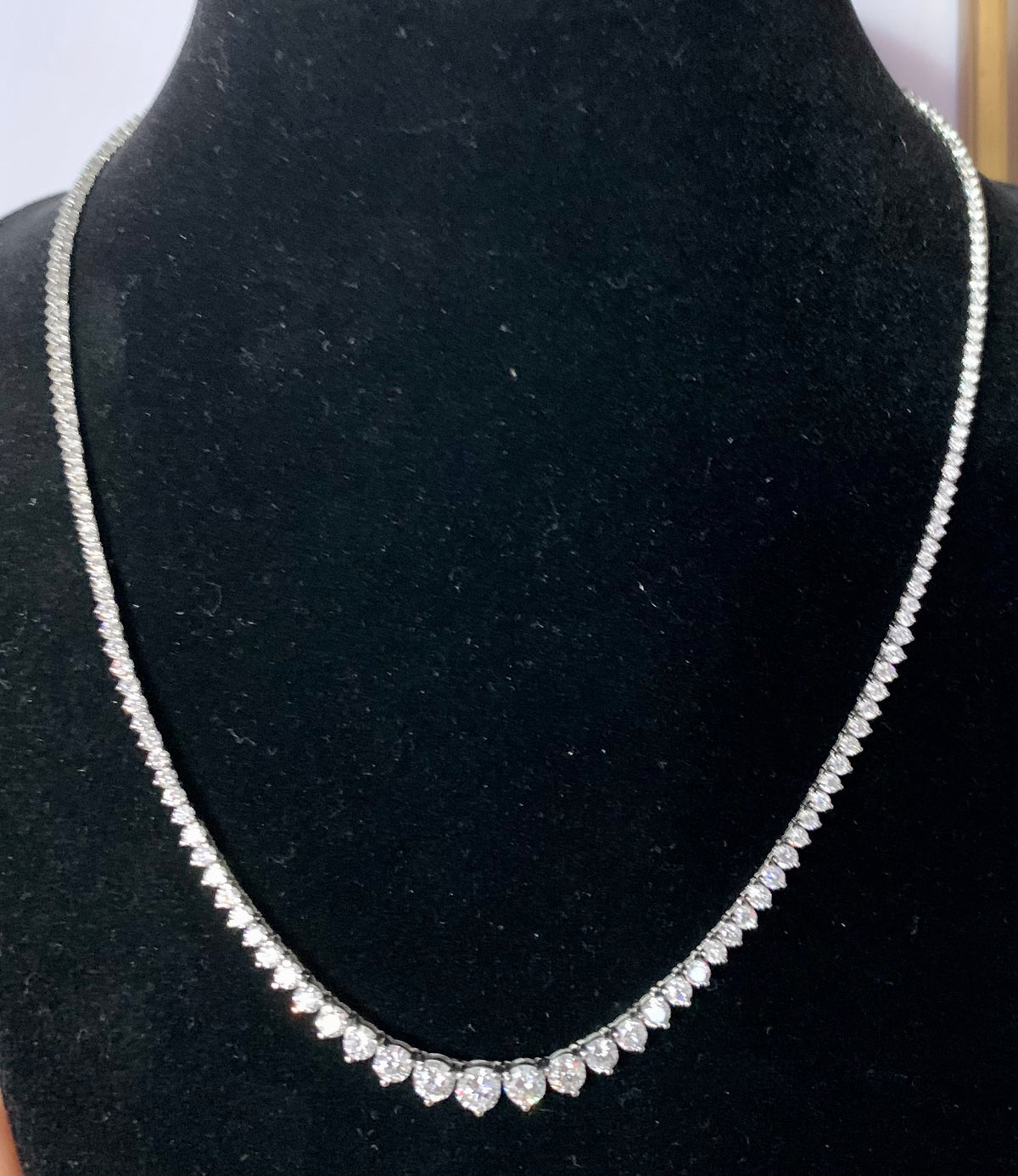 14K White Gold Diamond Riviera 18 inch Necklace with Safety