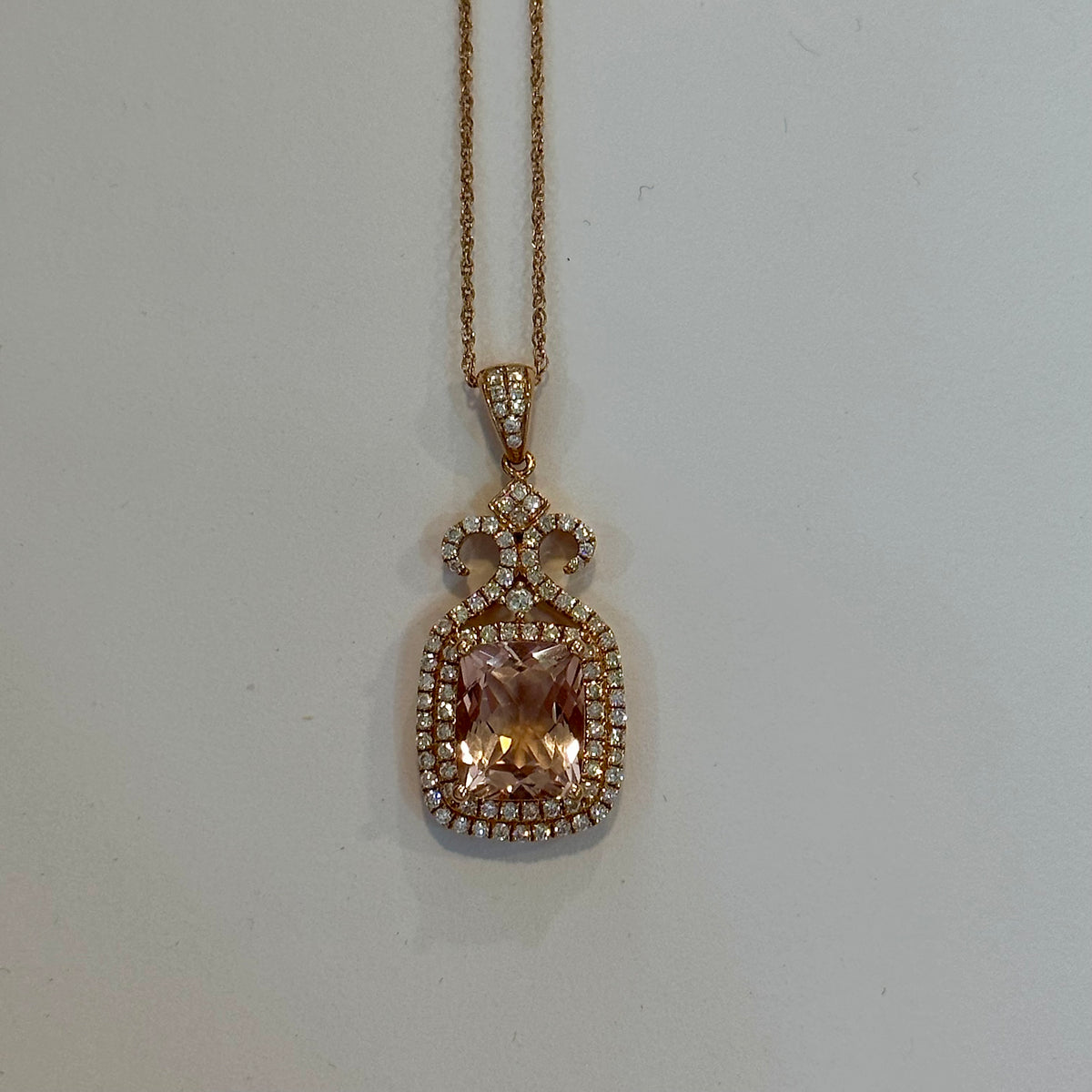 14K Rose Gold Morganite and Diamond Pendant on an 18&quot; Chain