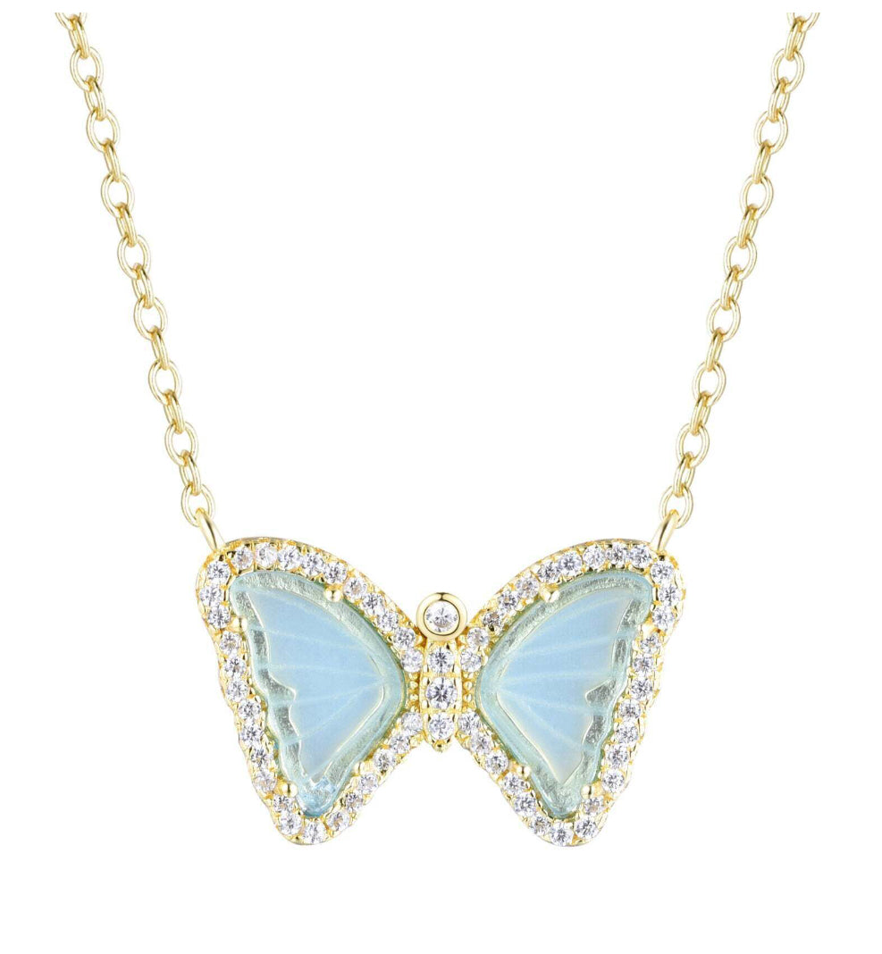 Butterfly Pendant with Simulated Blue Topaz by Kamaria