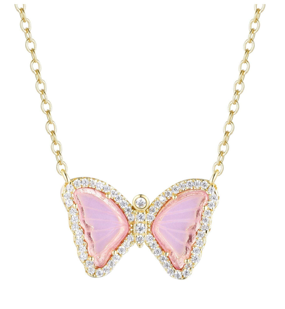 Butterfly Pendant with Simulated Morganite by Kamaria