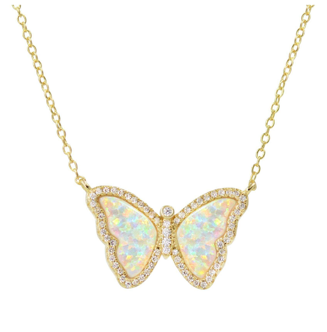 Butterfly Pendant with Syn White Opal by Kamaria