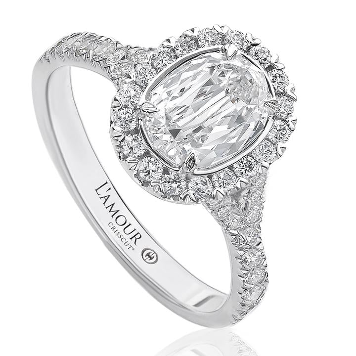 18K White Gold L&#39;Amour Crisscut Oval Diamond Ring 1.33ctw