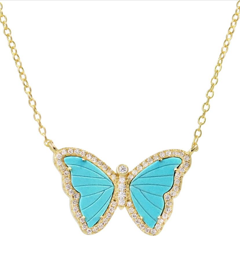 Butterfly Pendant with Simulated Turquoise by Kamaria