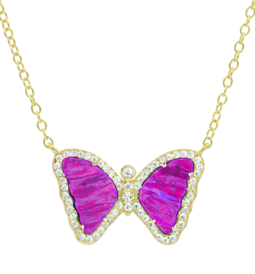 Butterfly Pendant with Syn fuchsia Opal by Kamaria
