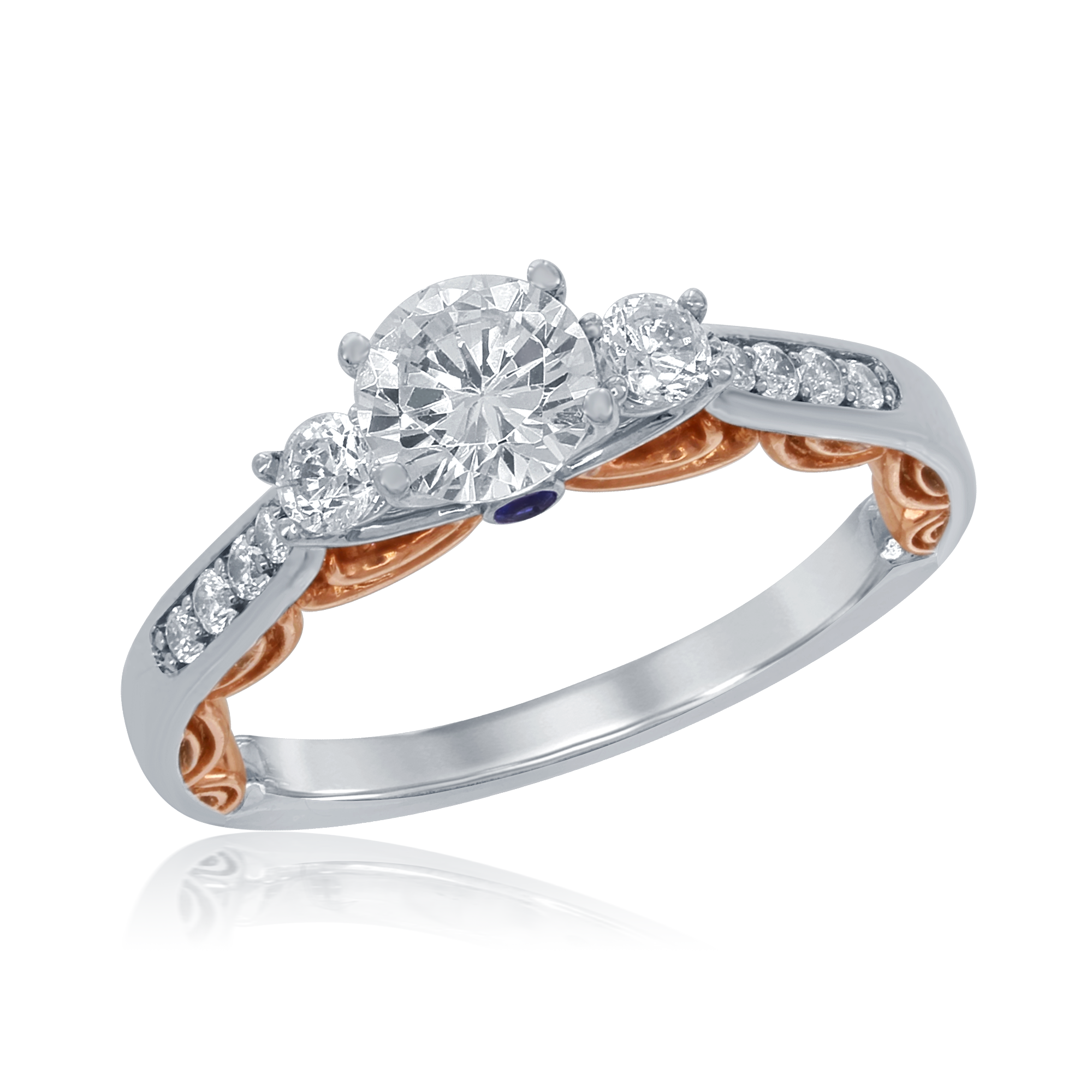 14K White Gold Cinderella Bridal Ring with Dress Silhouette