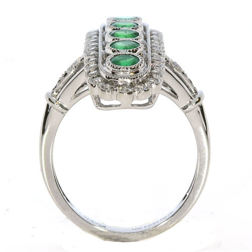 BYGONE ERA 18K White Gold Emerald and Diamond Ring-Almor Designs-Howard&#39;s Diamond Center