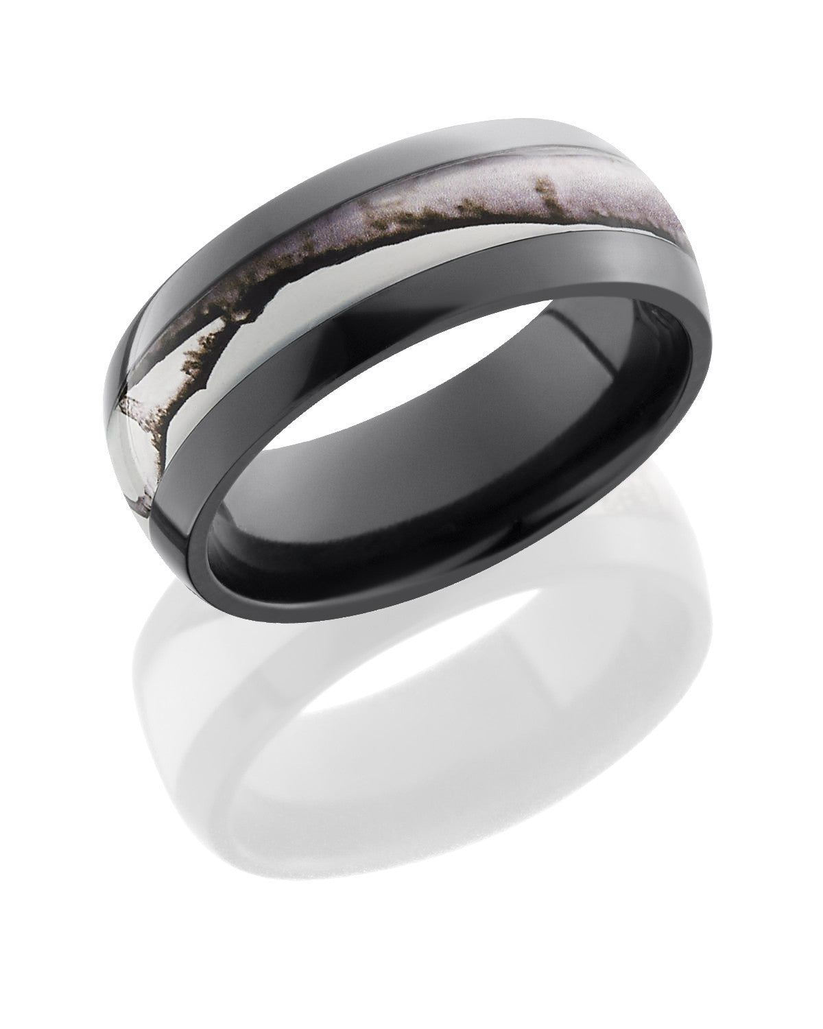 Zirconium 8mm Domed Band with Realtree AP Snow Camo Inlay-Lashbrook-Howard&#39;s Diamond Center