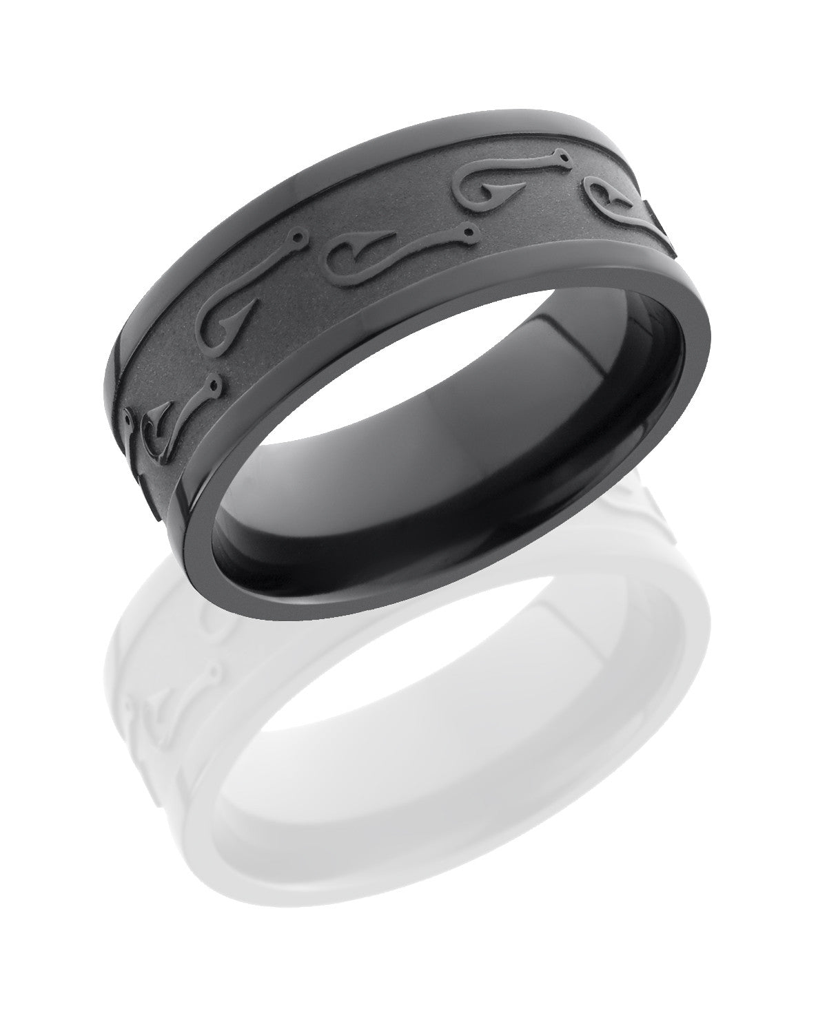 Zirconium 8mm Flat Band with Fishhook Pattern-Lashbrook-Howard&#39;s Diamond Center