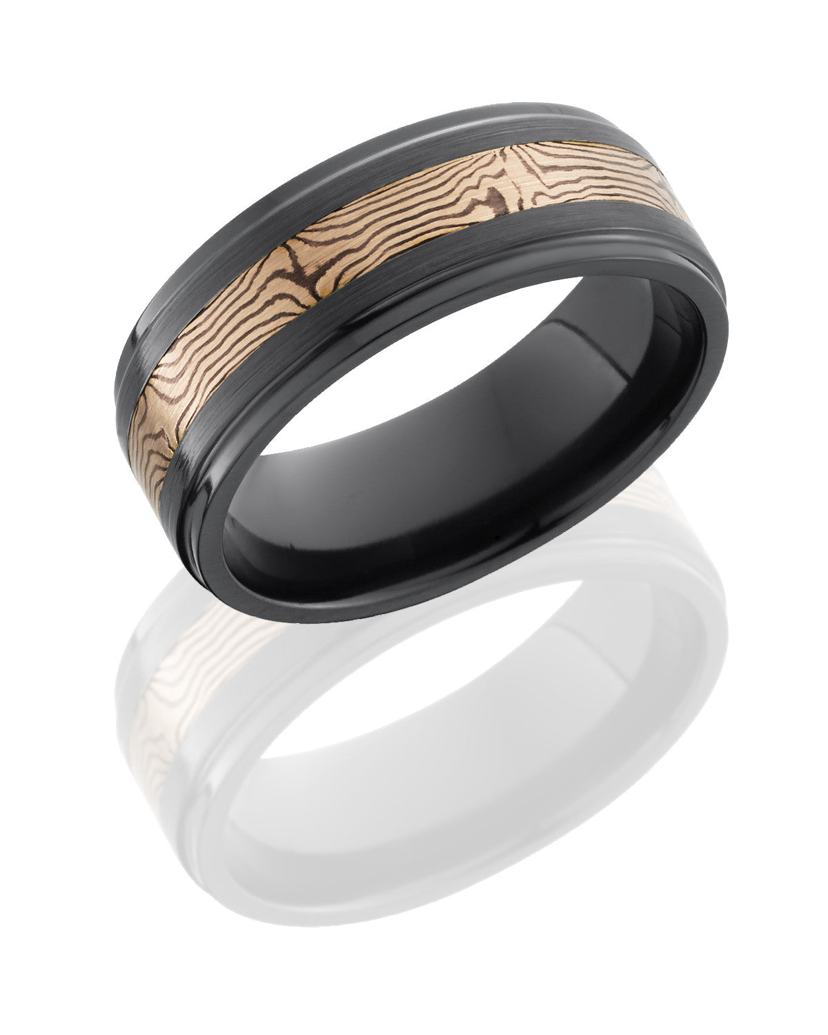 Zirconium Band with 14K Rose Gold and Shakudo Mokume Gane Inlay-Lashbrook-Howard&#39;s Diamond Center