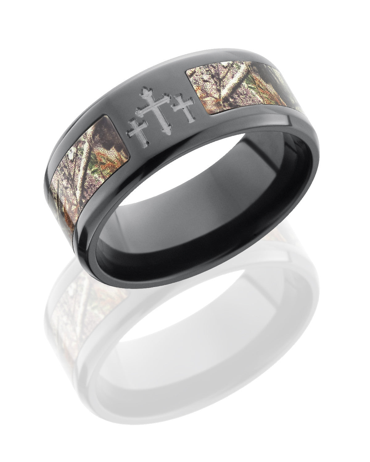 Zirconium 9mm Flat Band with Crosses and Realtree AP Camo Inlay-Lashbrook-Howard's Diamond Center