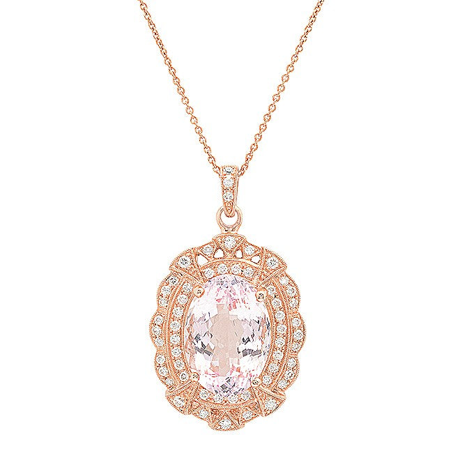 A Ladies 14K Rose Gold Morganite And Diamond Necklace