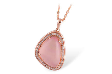 14K Rose Gold Diamond And Genuine Rose Quartz Pendant