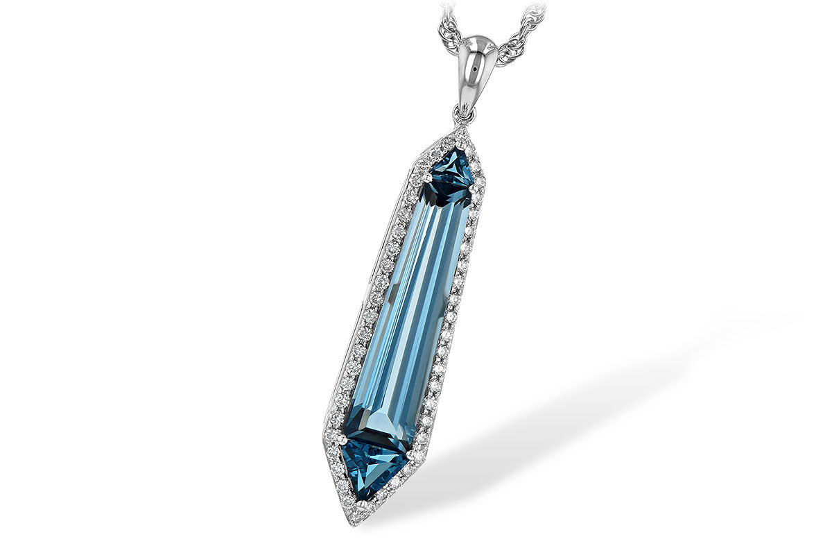14K White Gold Diamond And London Blue Topaz Pendant