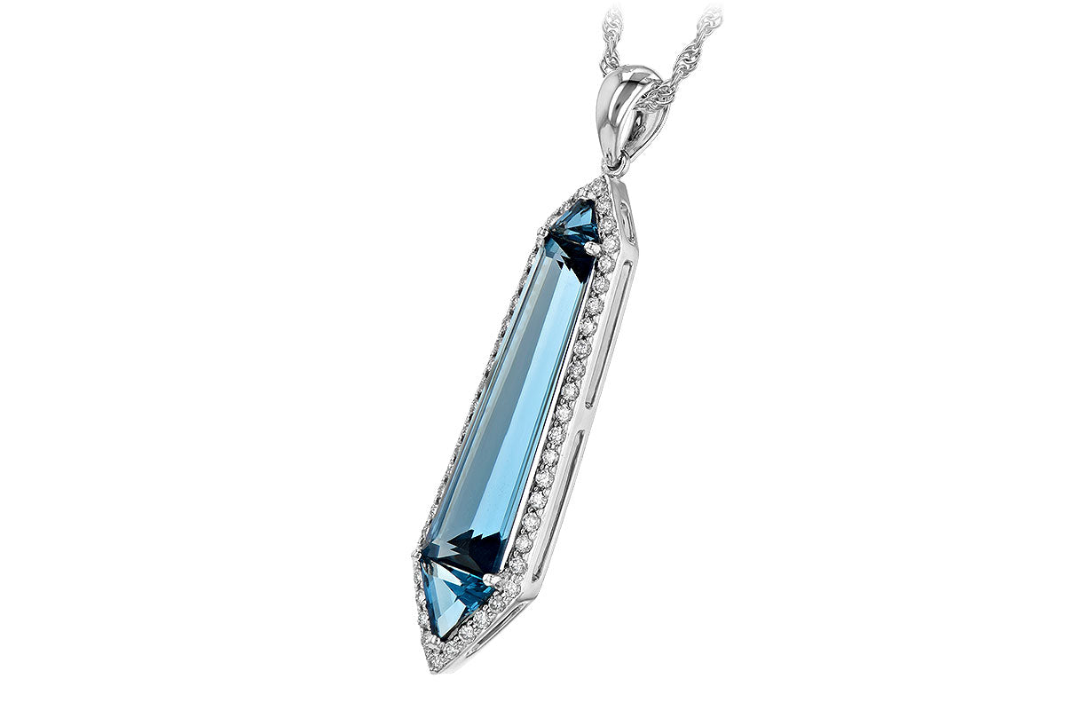 14K White Gold Diamond And London Blue Topaz Pendant