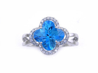 FLOWER CUT BLUE TOPAZ and Diamond Ring-YCH Inc.-Howard&#39;s Diamond Center