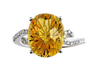 DAISY CUT CITRINE and Diamond Ring in 14K White Gold-YCH Inc.-Howard&#39;s Diamond Center
