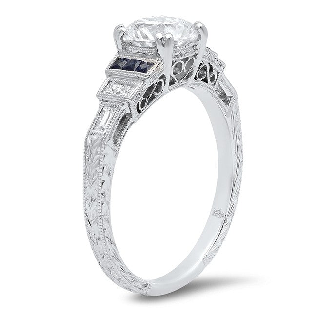 Ladies 14k White Gold Art Deco Inspired Ring Semi-Mounting