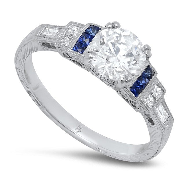 Ladies 14k White Gold Art Deco Inspired Ring Semi-Mounting