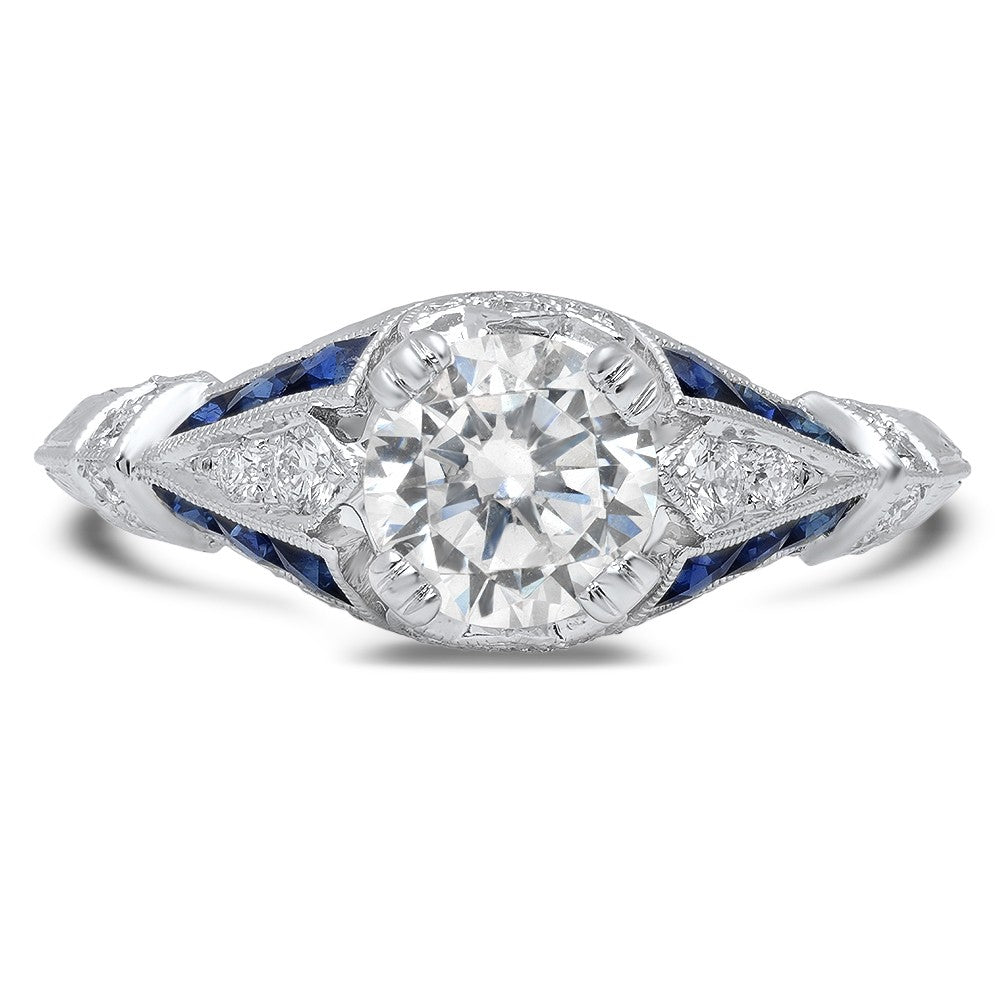 Ladies Platinum Diamond And Sapphire Semi-Mount Ring