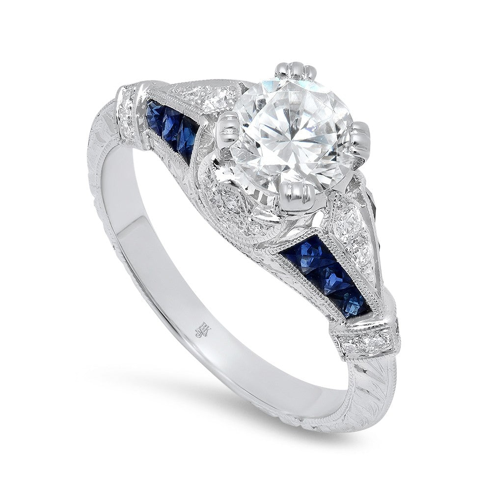 Ladies Platinum Diamond And Sapphire Semi-Mount Ring
