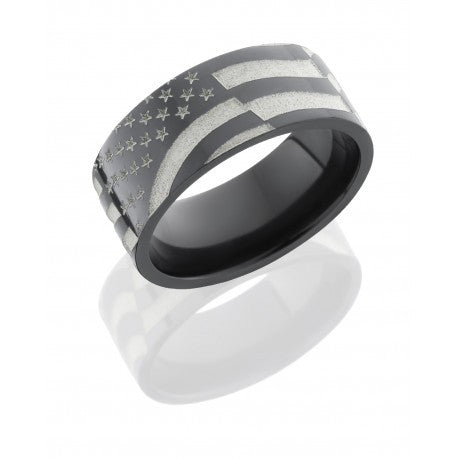 Zirconium 9mm Flat Band with American Flag Pattern-Lashbrook-Howard's Diamond Center